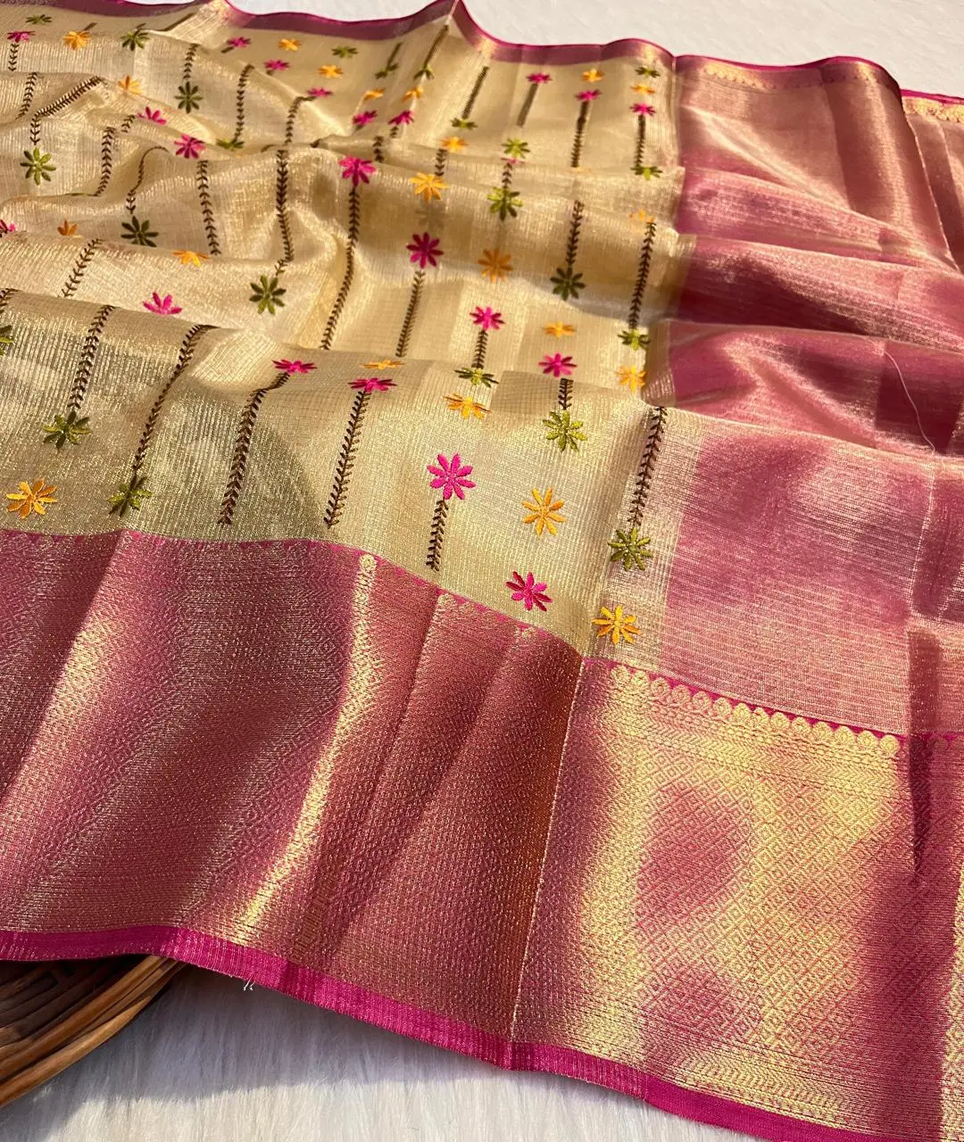 Light Pink Party Wear Semi Tissue  Saree
